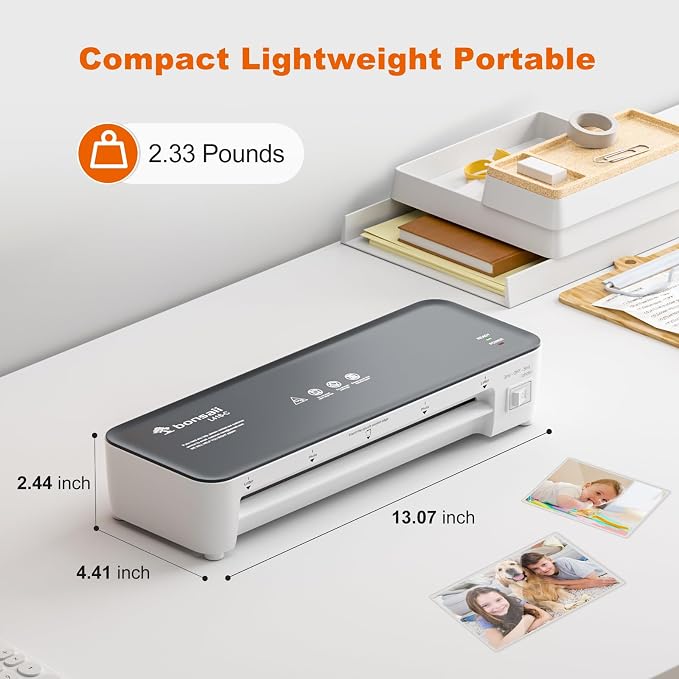 Bonsaii Laminator Machine, 9 Inch Laminators Machine with 50 Laminating Sheets, Laminator with Never Jam Technology for Doc/Posters/Photo, Simple Convenient for Home, Office and School - L418-C Grey