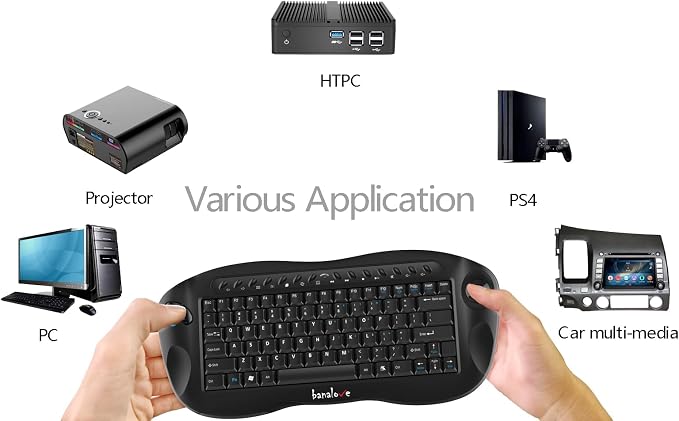 Wireless Keyboard with Trackball, 2.4G Handheld Multimedia Keyboard Built in Trackball, Scroll Wheel & Hotkeys for HTPC, Smart TV, Laptop, Desktop, Compatible with Windows, Mac, Android (Black)