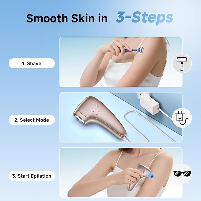 Sapphire Ice Cooling IPL Hair Removal Device, Painless At-Home Permanent Hair Remover for Women Men, 5 Levels 2 Modes for Full Body Use