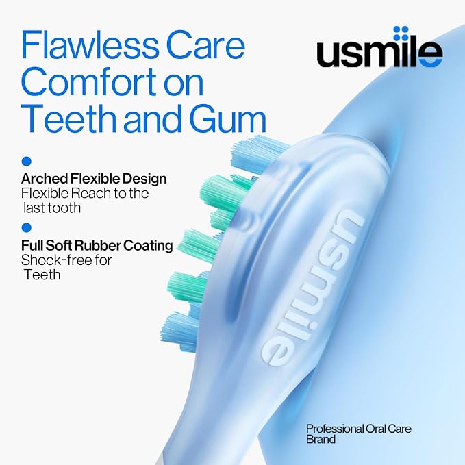 usmile P10S Sonic Electric Toothbrush – 3 Modes Deep Clean & Whitening, 180-Day Battery Life, Cushioned Gum-Care Brush Head for Sensitive Teeth, Smart Timer, 2 Brush Heads (Blue)