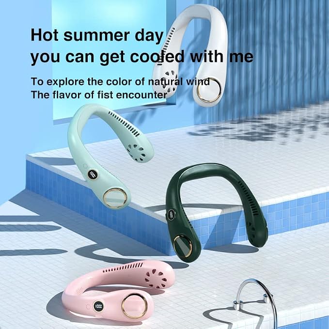 Hanging Neck Fan, Portable Bladeless Fan with 360 Degree Cooling, Hands-Free Design, Fast Cooling for Outdoor Use, 2000mAh Battery Operated (Green)