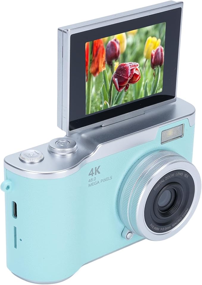 Digital Camera, 1080P HD 48MP Digital Point & Shoot Camera with 2.4 Inch HD Flip Screen, Built in LED Fill Light, 8X Digital Zoom, for Teens Students (Green)