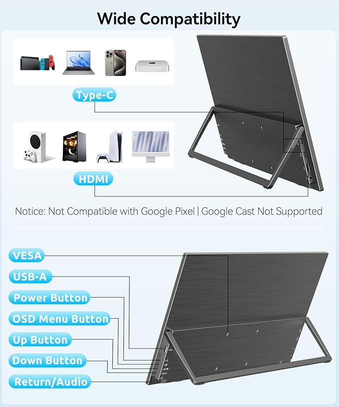 MAGICRAVEN Wireless Portable Monitor for Laptop, 15.6" Portable Monitor with Battery-1080P FHD Second Screen for Home & Office, AirPlay & Miracast Casting, No Cables or Drivers Needed(with Bag)