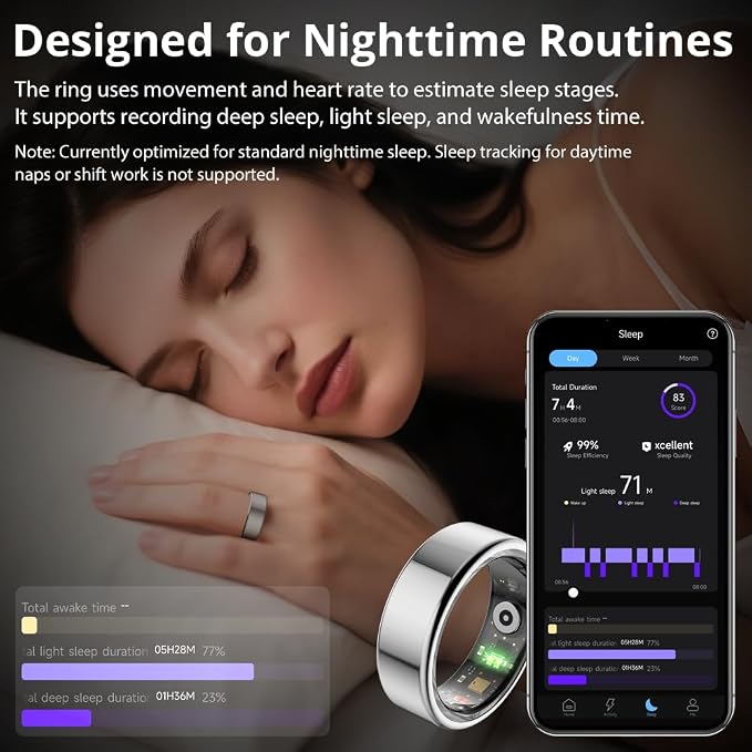 COLMI R02 Smart Ring, Smart Ring for Women and Men, No Subscription Fee, with a Charging Case, Supports Heart Rate, Blood Oxygen, Sleep Health Monitoring. (Silver, 11#)