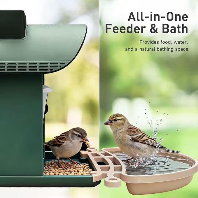 ChirpingPal™ AI Smart Bird Feeder with Camera | 2.5K HD Live View & Photos | Night Vision | 10,000+ Species ID | Solar-Powered with Built-in Battery | with Bird Bath Kit | Sage Green