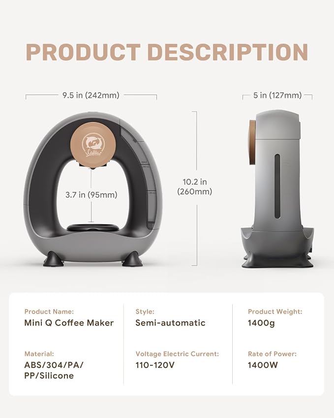 i Cafilas Single Serve Coffee Maker,Fast Heat in 20s,2-in-1 Coffee Machines Compatible with K-Cup Pods&Ground Coffee,Compact Coffee for Small Spaces, Brew in 2 mins,Dark Gery Coffee maker