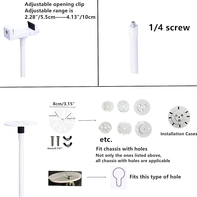 80"-31" Tall White Floor Holder Stand Mount for Security Cameras, 3.2lbs Base,Height Adjustable 31.5-80",Compatible with Baby Camera Monitor/Security Cameras/Pet Camera