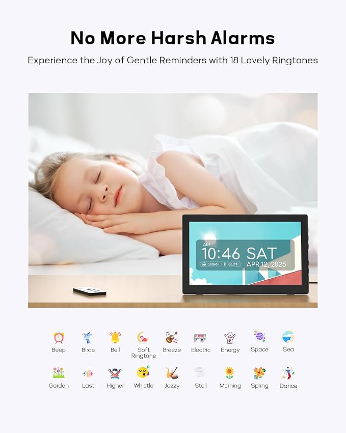 Mesqool 10.1" Dementia Clock for Seniors with Time and Date Display, Medication Reminders, Large Digital Calendar, Auto Dimming, Remote Control, Indoor Temperature & Humidity, Wall Mountable