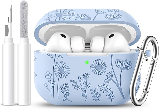 Lerobo for AirPods Pro 3 Case 2025 with Cleaner Kit, Flower Engraved Silicone Cover Compatible with Apple AirPods Pro 3rd Generation Case for Women with Keychain,Full Body Protection,Led Visible,Lilac