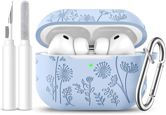 Lerobo for AirPods Pro 3 Case 2025 with Cleaner Kit, Flower Engraved Silicone Cover Compatible with Apple AirPods Pro 3rd Generation Case for Women with Keychain,Full Body Protection,Led Visible,Lilac