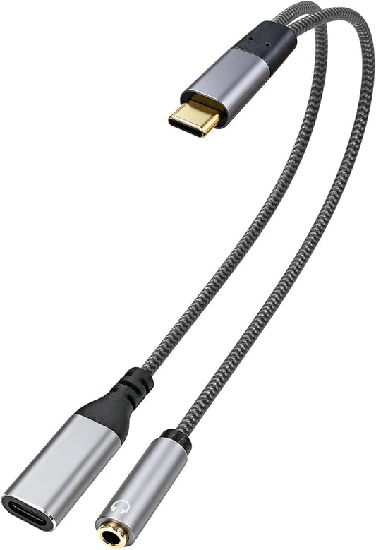 Cyberguys USB C Headphone and Charger Adapter, 2-in-1 USB C to 3.5mm Audio & Charging Splitter, Type-C to Aux & Charger Cable Compatible with iPhone 16/15 Samsung Galaxy S24/S23 Pixel iPad Pro MacBook