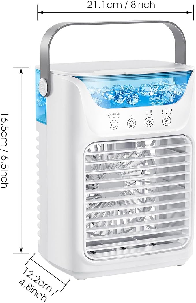 Portable Air Conditioner 4-in-1, Air Cooler with Humidifier, Desktop Cooling Fan, 700ML, 2 Cold Fog, 3 Automatic Timing, 7 Color Night Light