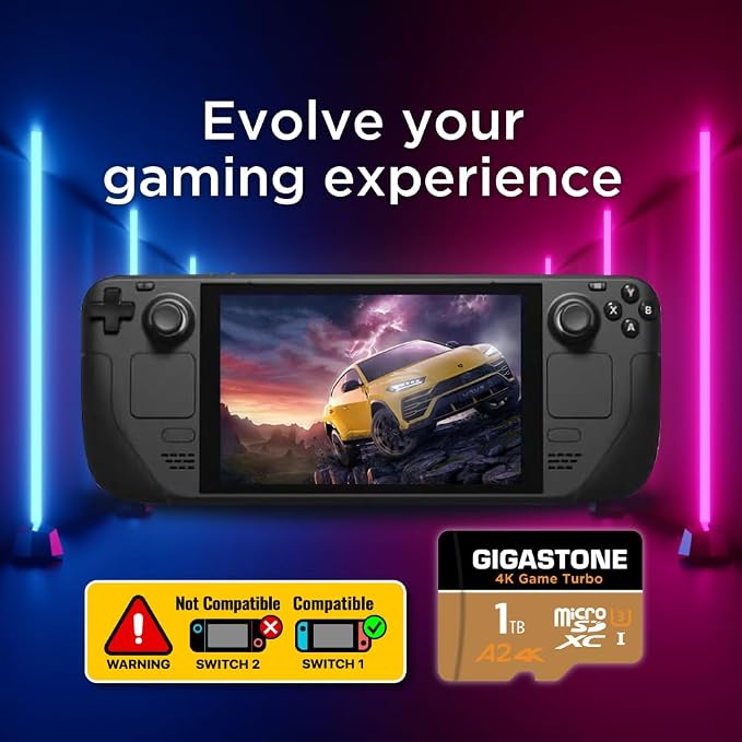 【for Switch 1 Only】 GIGASTONE 1TB Micro SD Card, 4K Game Turbo, up to 160/130 MB/s, Memory Card for Gaming Console, Action Camera, UHD Video UHS-I U3 A2 4K C10【5-Years Data Recovery】