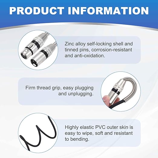DMiotech 2 Pack XLR to XLR Cable, 3-Pin 22AWG OFC Male to Female Microphone Cable Mic Cord Wire Connector for Speaker Mixer, Studio, PA System, 6 Feet(Black)