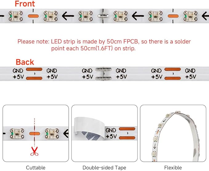 BTF-LIGHTING WS2812B IC RGB 2.7mm Ultra Narrow LED Strip 0807SMD DC5V Individually Addressable 3.2FT 160Pixels/m 160LED Dream Color Tape Light for Home DIY Decoration IP30 (No Adapter or Controller)