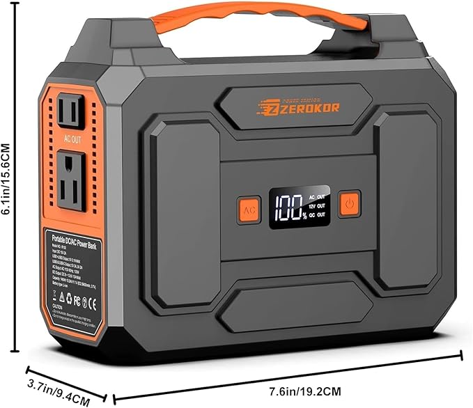 ZeroKor Portable Power Station 100W, Power Pack with 110V AC Outlet, Portable Solar Generator 146Wh External Battery with DC USB C QC3.0 for Smart Devices Camping Home RV VanLife(without Solar Panel)