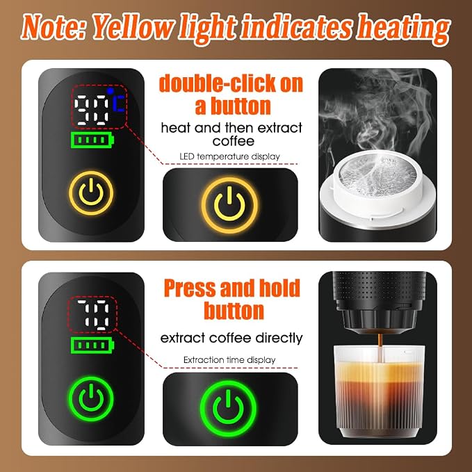 Portable Espresso Maker and Metal Stand Set, Self-Heating Travel Coffee Machine, Rechargeable Coffee Maker with Digital Display, 3-in-1 for Ground Coffee & Capsules, Camping RV Office