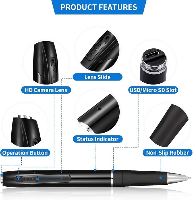 64G Mini Hidden Camera，1080P Mini Camera Pen 1080P Full HD Recorder，Easy to Use，150 Minutes Long Battery Life with Loop Recording for Indoor and Home【Supports 256GB SD Card】