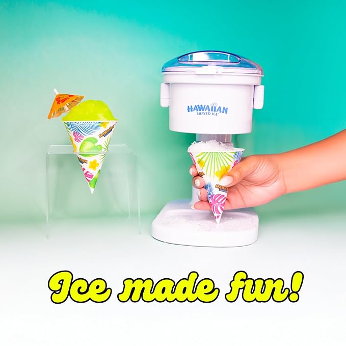 Hawaiian Shaved Ice S700 Snow Cone Machine Kit with 6 - 16oz. Syrups: Cherry, Grape, Blue Raspberry, Tiger’s Blood, Lemon-Lime, Pina Colada, 25 Snow Cone Cups, 25 Spoon Straws, and 6 Pouring Spouts