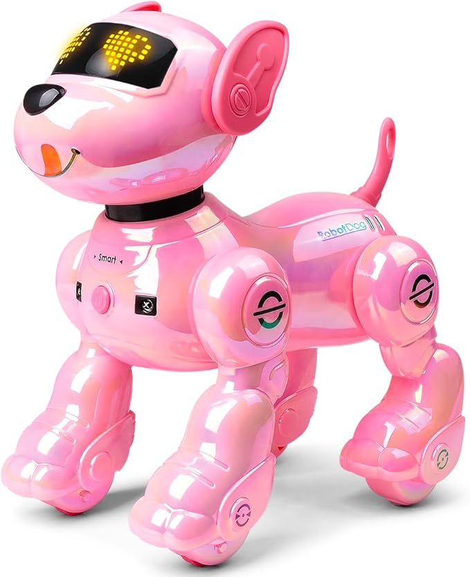 VATOS Rechargeable Robot Dog for Kids, Remote Control Robotic Dog with Programmable, 17 Interactive Functions & Volume Adjustable, Singing Dancing Robot Dog Toy Gift for Girls 3-8 Years Old, Pink