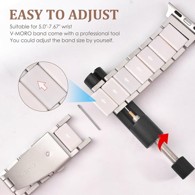 V-MORO Compatible with Apple Watch Band 41mm 42mm 40mm 38mm Series 11/10/9/8 Fashion Strap Women,Stainless Steel Resin Band Bracelet Replacement for iWatch SE 3/7/6/5/4/3/2/1-Starlight