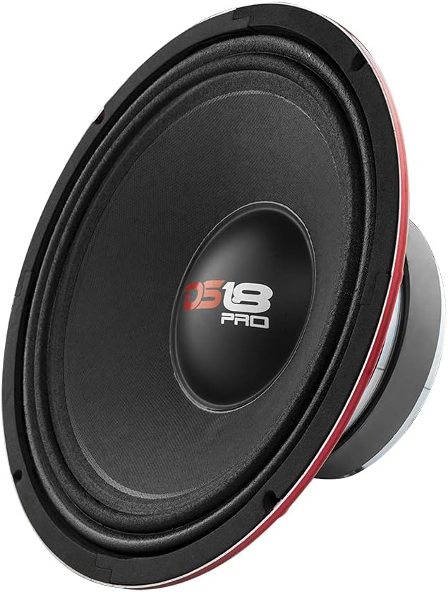 DS18 PRO-X10M Loudspeaker - 10", Midrange, Red Steel Basket, 600W Max, 300W RMS, 8 Ohms - Premium Quality Audio Door Speakers for Car or Truck Stereo Sound System (1 Speaker), Classic