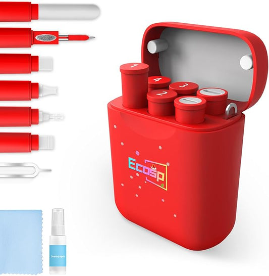 ECASP Cleaner Kit for AirPod,Multi-Tool iPhone Cleaning Kit,Cell Phone Cleaning Repair & Recovery for iPhone & iPad(Type C) Charging Port,Lightning Cables&Connectors,Easy to Store & Carry Design,Red