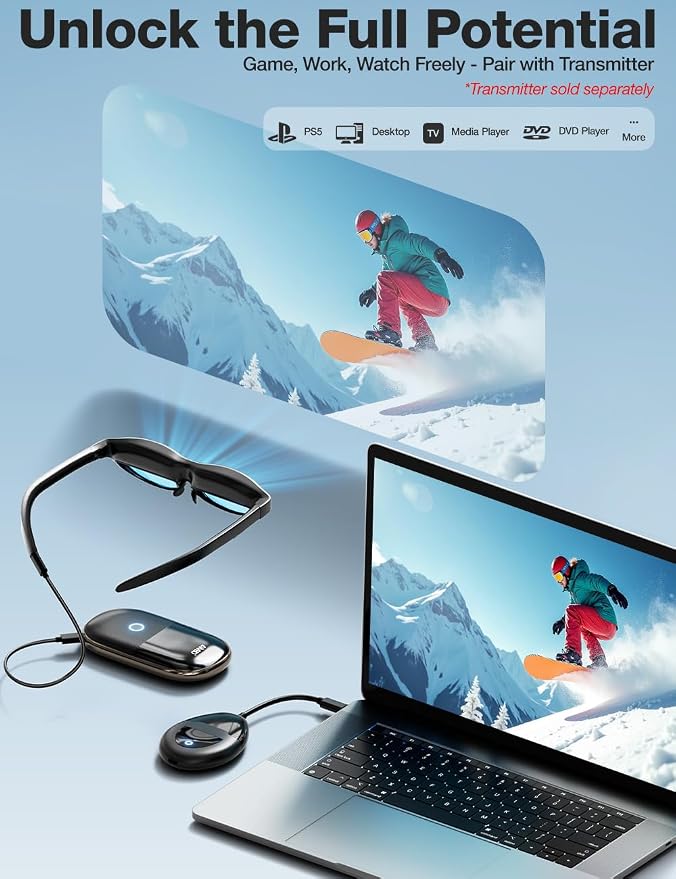 AIMIBO Wireless Display Adapter to AR Glasses, HDMI &USB-C Port, 5G, 60Hz, 5000mAh Battery for i-Phone/i-Pad/Android Phone/Tablet, Laptop Wirelessly to XREAL/Viture/RayNeo/Rokid/TV/Monitor/Projector