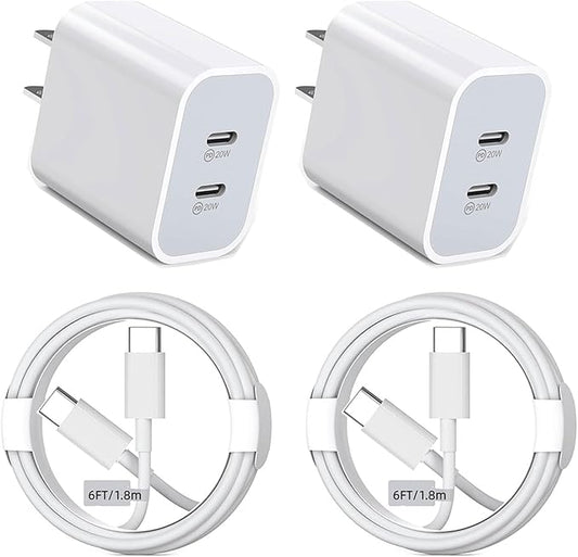 for iPhone 17 Charger Fast Charging, 40W Dual Port USB C Wall Charger Fast Charging Block with 6FT Long USB C to C Charging Cord Compatible with iPhone 16/15/15 Plus/15 Pro/15 Pro Max