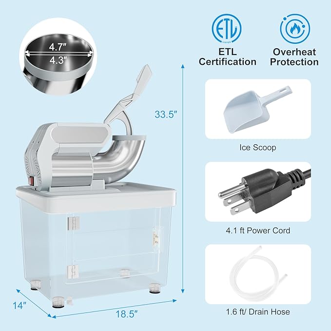 COSTWAY Electric Ice Crusher, 660 LBS/H Snow Cone Machine with Dual Blades, 300W ETL Approved Shaved Ice Machine for Home Parties, Restaurants and Bars (Gray)