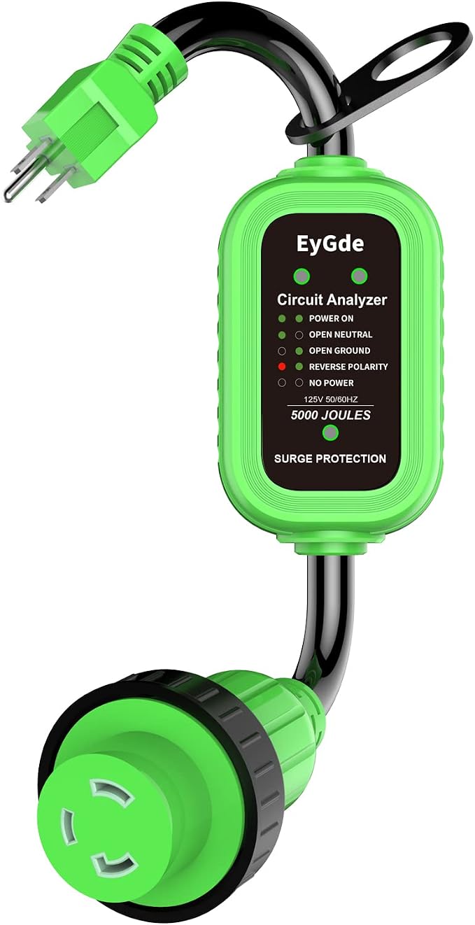 EyGde 30 Amp to 15 Amp 110 RV Adapter with Surge Protector, Patented 15 Amp Male to 30 Amp Female Adapter with Twist Locking Connector, Circuit Analyzer Voltage Protector for Camper Travel Trailer
