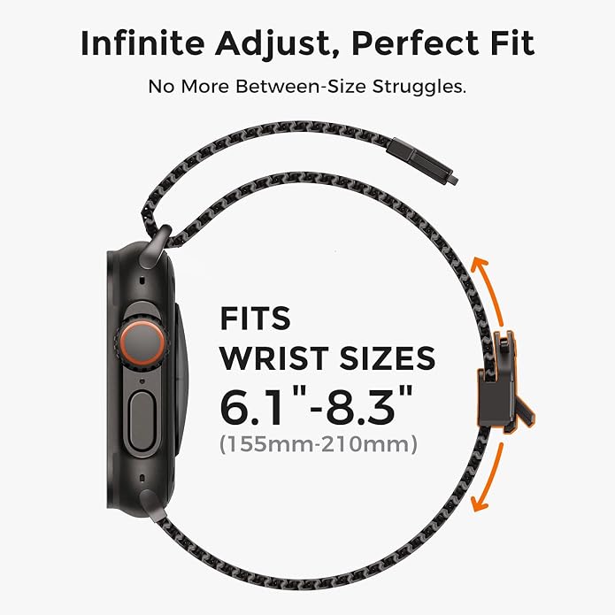 amBand Milanese Loop for Apple Watch Ultra 3/2/1 49mm, Stainless Steel Mesh with Secure Parachute-Style Buckle, Non-magetic Clasp, Breathable & Comfortable Luxury Band for Men