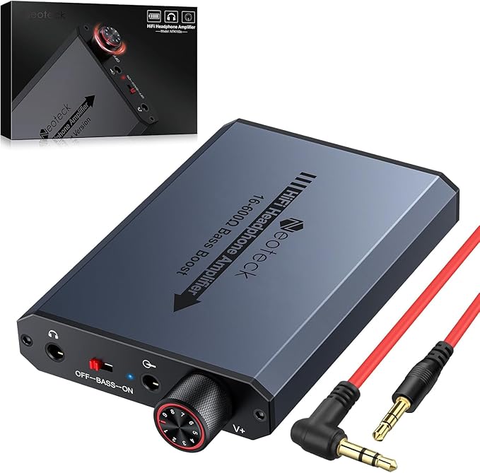Neoteck 3.5mm Headphone Amp with Bass Boost Portable HiFi Headphone Amplifier, 16-600 Ohm,Aluminum Matte Surface for Mac,Phones,iPad,MP3,MP4 Computers PS4 PS5 Controller-Dark Grey