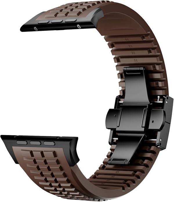 Silicone Watch Band Compatible with iWatch Ultra 2 / Ultra/Series 10 9 8 7 (44mm 45mm 46mm 49mm), Sport bands with Folding buckle, Rugged Heavy Duty Modern Design for Men
