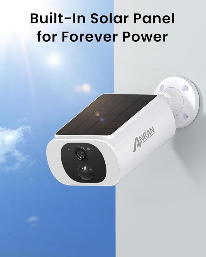ANRAN 2K Solar Security Cameras Wireless Outdoor, 2.4Ghz WiFi Surveillance Outdoor Camera for Home Security with Embedded Solar Panel, Color Night Vision, 2-Way Talk, IP67 Waterproof, Work with Alexa