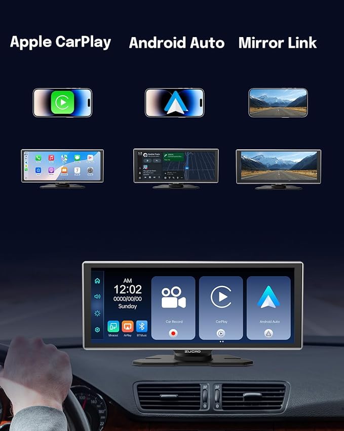 11.26 Inch Wireless CarPlay Screen for Car, Apple CarPlay & Android Auto Touch Screen for Car, Bluetooth, BT Music, Navigation, Car Record for Vehicles (Black)