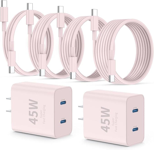 QZIIW Super Fast Samsung Charger Type C,45W Dual Port USB C Fast Charger Block [2-Pack] & Extra Long 60W 3/6/6/10FT USB C Cable - PD Quick Charging 3.0 for Samsung Galaxy S25 Ultra/S24+/S23 iPhone 16