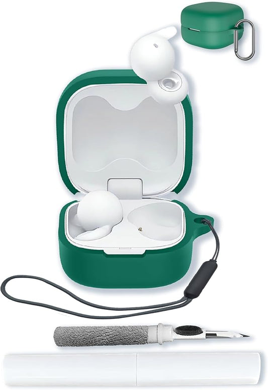 Case for Sony LinkBuds Open Truly Wireless Earbud Headphones（Model Number：WFL910B.UC）,Soft Protective,Shockproof, BOVUGAC Silicone Case Cover with Keychain & Cleaning Kit & Lanyard-Green