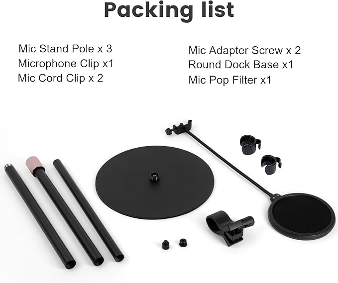 Mic Floor Stand, 63'' Telescopic Microphone Stand for HyperX Razer Fifine Blue Yeti Microphone with Mic Clip,1/4'' Thread and 3/8" 5/8" Adapter, Pop Filter and Cable Clips for Singing Recording Stage