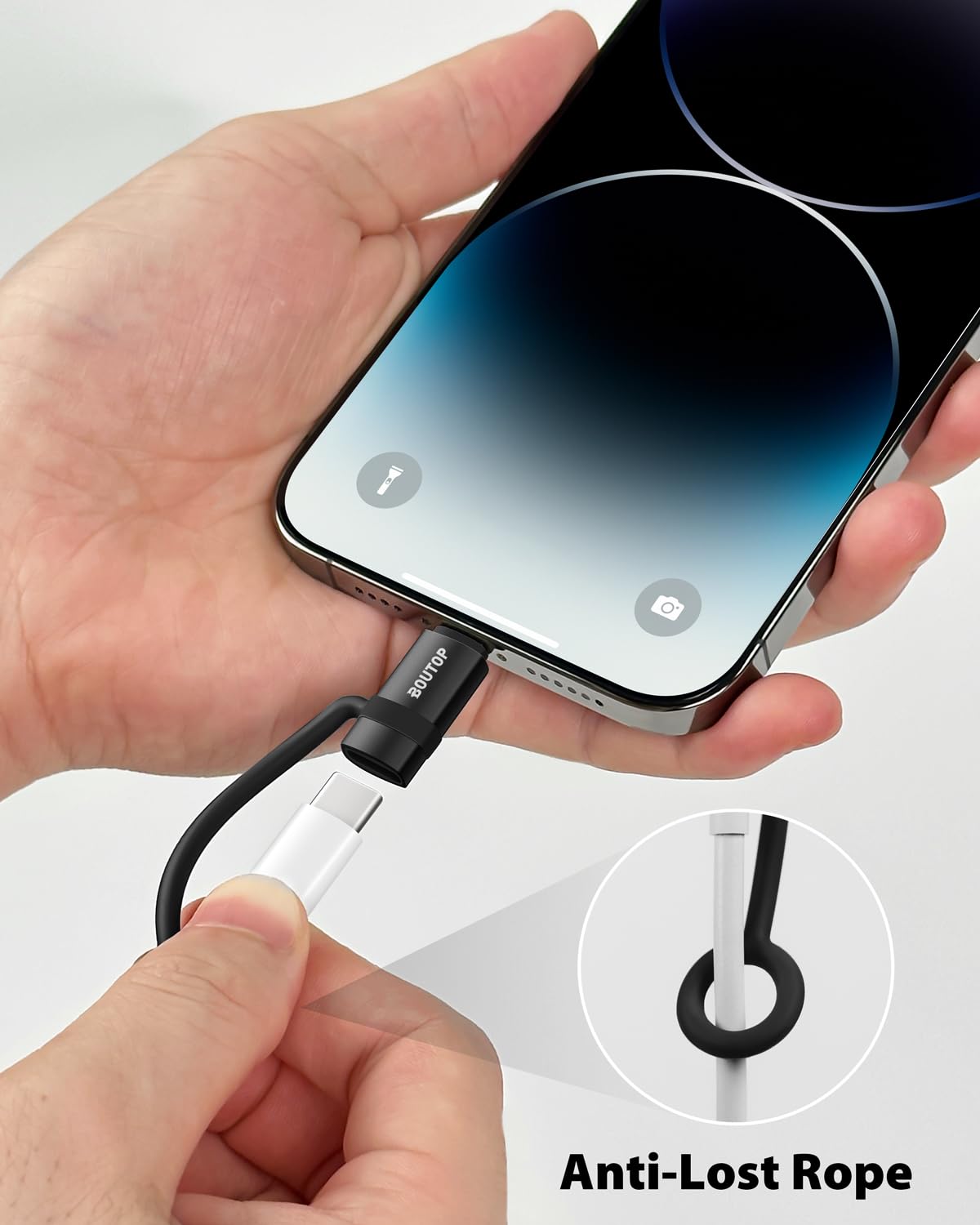 [MFi Certified] 36W USB C to Lightning Cable Adapter, Support Data Sync/PD Fast Charging Compatible with iPhone iPad AirPods, with Anti-Lost Holder - Black 2 Pack