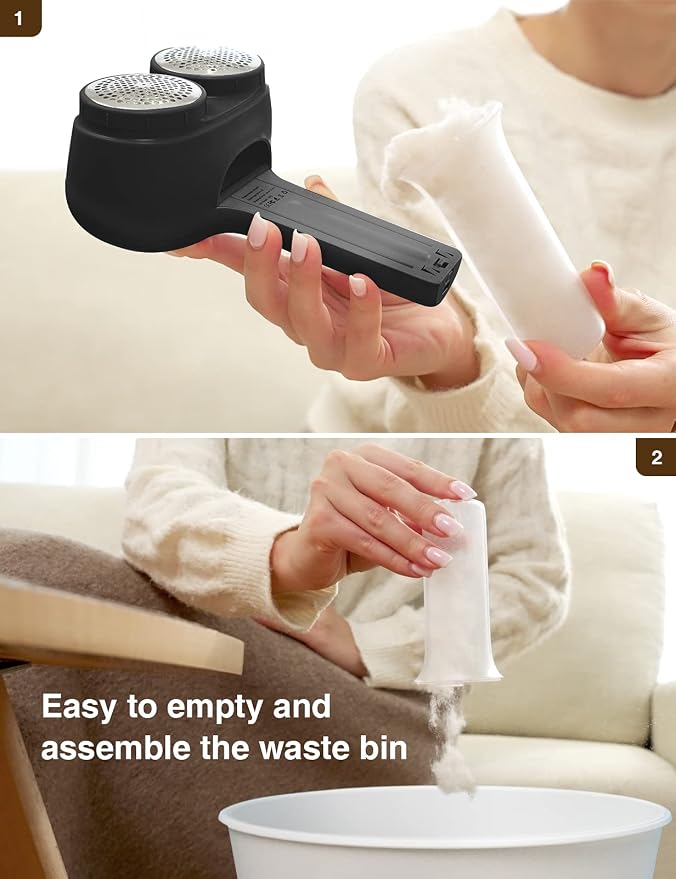 VASSON Fabric Shaver, Electric Lint Remover, Rechargeable Lint Shaver, Sweater Shavers to Remove Pilling, Large Fuzz Remover for Clothes Couch Furniture (Black)