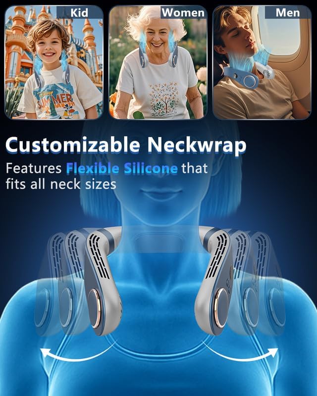 Neck Air Conditioner with Cooling Plate,Portable Neck Fan Air Conditioner,Recargable Long Life Bladless Personal Fan for Neck,Silent Headphone Round Conditioning Unit Gadgets for Travel Camping Disney