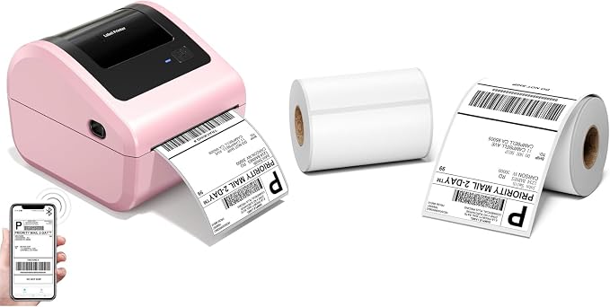 D450BT Shipping Label Printer&500Pcs 4x6 Thermal Shipping Label, Shipping Address Labels (2 Rolls of 250 4x6 Roll Labels) - Compatible with Nelko, JADENS, beeprt, ASprink, Rollo, Zebra, Omezizy and Ot