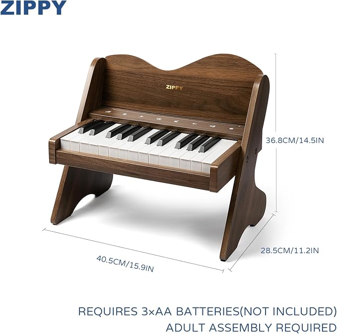 ZIPPY Kids Piano Keyboard, 25 Keys Digital Piano for Kids, Touch Sensitive Control Panel, Volume Adjustable, Mini Music Educational Instrument Toy, Wood Toy for Toddlers Girls Boys (Walnut)