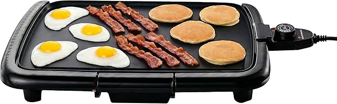 OVENTE Electric Griddle with 16 x 10 Inch Flat Non-Stick Cooking Surface, Removable and Adjustable Temperature Control, Indoor Grill for Instant Breakfast, Pancakes, Eggs or Burgers, Black GD1610B