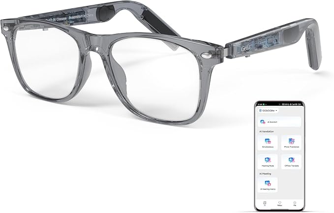 GetD AI Glasses for Men & Women, Smart Glass Powered by ChatGPT, AI Real-time Translation with 145 Languages, 11H Music Play, Bluetooth Glasses with Anti-Blue Light Lens for Daily Use, Travel