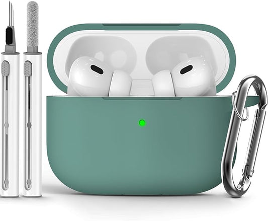 Ljusmicker for AirPods Pro Case Cover with Cleaner Kit,Silicone Protective Cover for Apple AirPods Pro 2nd/1st Generation Cases for Women Men,AirPods pro 2 Case Accessories with Keychain-Pine Green