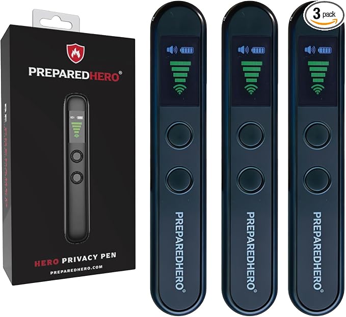Hero Privacy Pen | 3-in-1 Travel Privacy Tool | RF Signal Detector, Infrared Camera Lens Finder and Door Motion Alarm | Pocket-Sized, No App Needed, Rechargeable, 3 Pack
