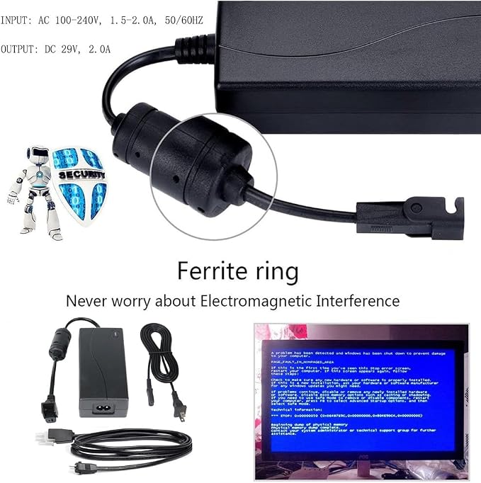 2-Pin 29V AC/DC Adapter for okin serta Adjustable Bed Power Supply Ergomotion Keeson Control Box MC121BS MC120PR MC120BS MC232 MC232FB MC232SC CU380 CB01SP Charger Cord PSU Replacement Kit