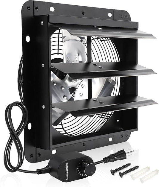 Shutter Exhaust Fan, 10 in Wall Mount Ventilation Fan w/Speed Controller Attic Vent Fan for Chicken Coops, Greenhouse, Gable, Barn, Garage, Shed Ventilator 820 CFM,1700RPM